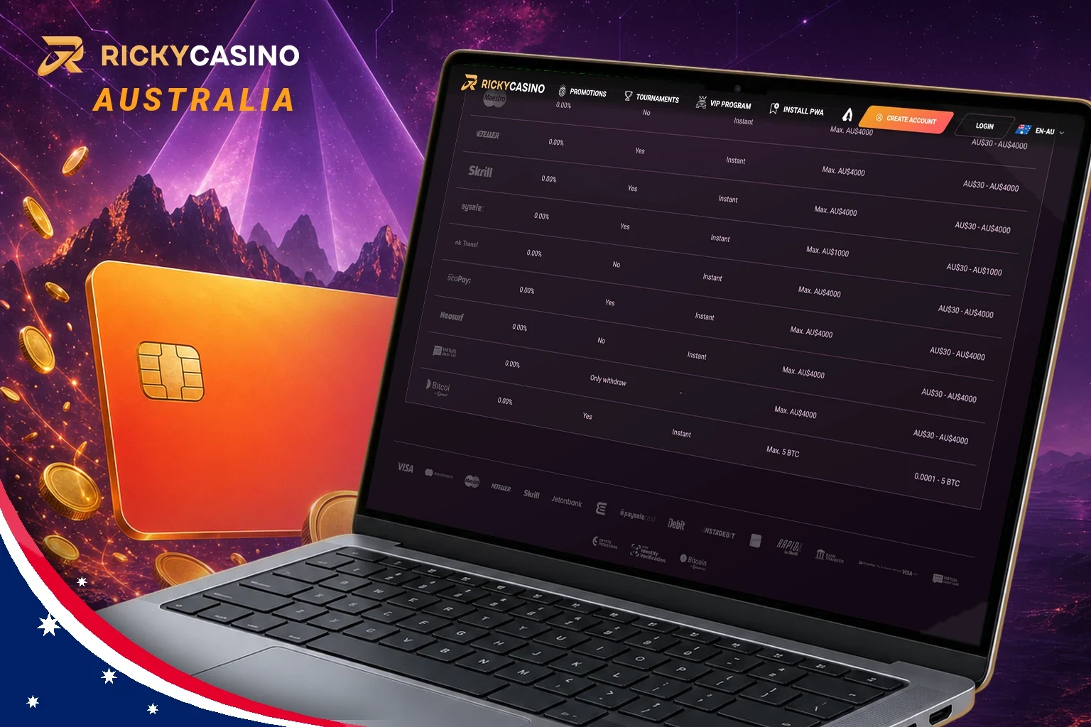 Ricky Casino payment methods for withdrawals including crypto